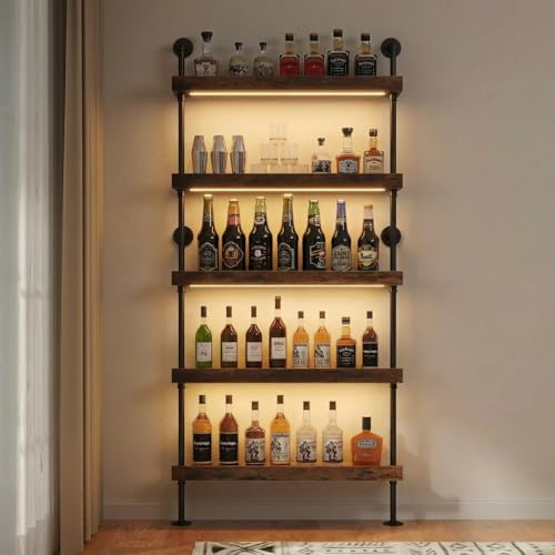 Woskar 5-Tier Wall Mounted Wine Rack with LED,23.6 W x 79 H
