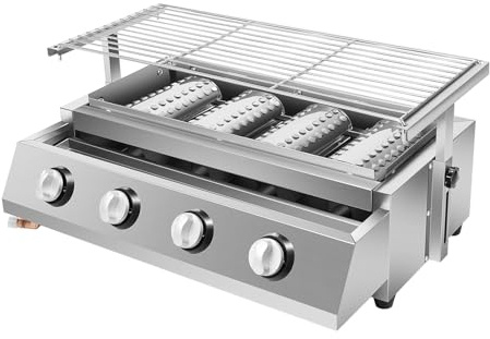 DunleyMin Gril à gaz en acier inoxydable - 4 feux GPL - 4 brûleurs - Barbecue à gaz amovible - Pour le camping et le jardin