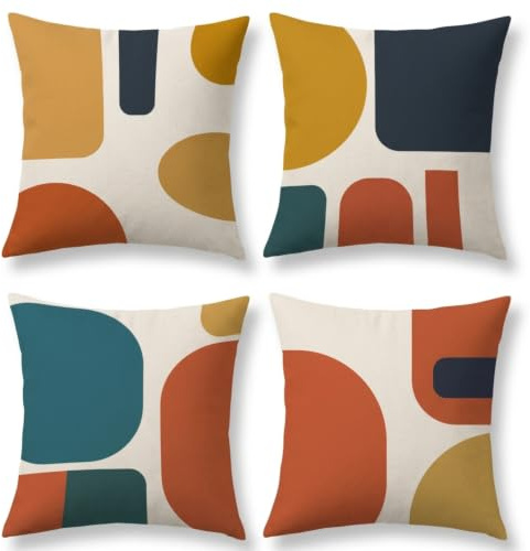 Joymaison Kissenbezüge 50x50 4er Set Orange Boho Abstrakte Geometrische | Deko Kissenhülle Mitte des Jahrhunderts Minimalistisch Moderne Kunst Dekorative Kissenbezug Kissen für Couch Sofa