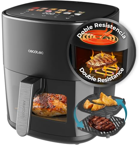 Cecotec Heißluftfritteuse Cecofry&Grill Duoheat 6500, 2200 W, 6,5L | 40 - 200 °C, 3 - in - 1 Grill & Grillplatte, Air Fryer, 3D - Heißluft mit Doppelheizung