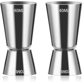 2 Pièces Cocktail Jigger, Doseur Cocktail 20/40 ml, Double Doseur à Cocktail en Acier Inoxydable, Doseur à alcool double, Barman Professionnel, Pour bar, fête, vin, cocktail(Argent)