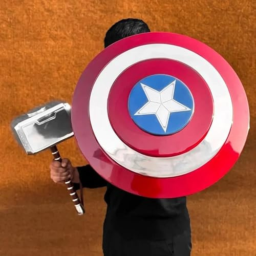 Replica 1:1 Mjolnir Hammer & Captain Shield Metal Thor Cosplay America Prop 22 Inch