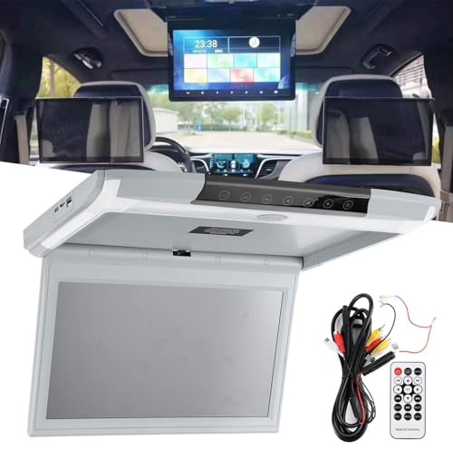 ZenHailure Monitor De Techo De Coche,17.3 Pulgadas Monitor De Techo De Coche HD 1080p TV Mp5 Pantalla IPS ángulo De Visión Completo Abatible hacia Abajo Monitor De Coche con USB TF HDMI FM Grey
