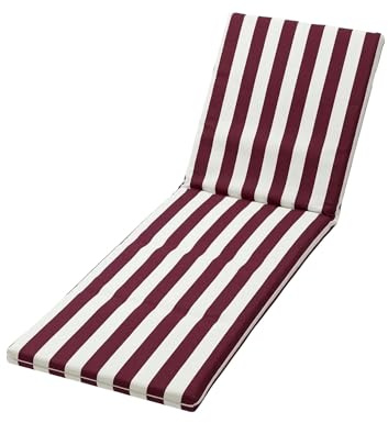 PIND Cojín para Tumbona de Rayas 180x50 cm - Colchoneta de Espuma Confort para Exterior, Jardín y Piscina. Colchón de Verano con Sujeción Elástica. (1, Rayas Roja)