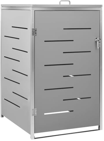TUERYAFEK Mülltonnenbox für 1 Tonne 69x77,5x112,5 cm aus verzinktem Stahlblech und Edelstahlrahmen, robuste Mülltonnenverkleidung mit hohlem Design für Luftzirkulation und Verschlusssystem