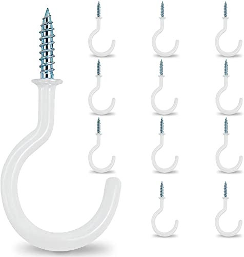 HULISEN 2.9 Large Ceiling Hooks, 12 Pcs Heavy Duty Screw-in Wall Hooks, Vinyl Coated Sturdy Screw Cup Hook for Hanging Plants, Mugs, Wind Chimes, Utensils (Easy to Install)
