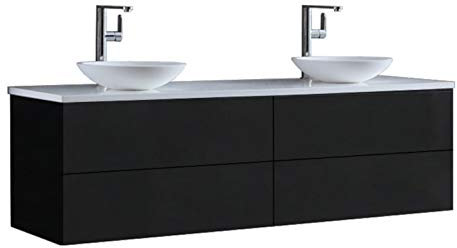 StoneArt Badmöbel Set mit Mineralguss Waschbecken Waschschale Aufsatzwaschbecken und Unterschrank Waschtisch Einzel- oder Doppelwaschbecken Brugge BU-1601pro-4 dunkelgrau 160cm