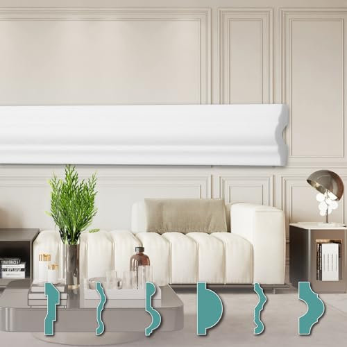HEXIMO Molduras de Pared Modernas XPS Poliestireno Blanco, 2 Metros Cornisas Ornamentación de Estuco Frisos Molduras Decorativas (50 metros FG2)
