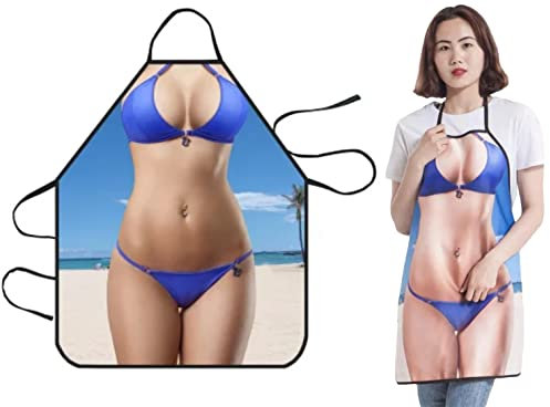 WOO GIRL Delantal de cocina con cinta para el cuello, impermeable, 73 x 57 cm, Bikini, M