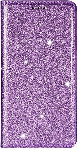 Unichthy iPhone 12 / iPhone 12 Pro Case All Glitter Flip Case for Women Solid Sparkly PU Leather Bling Wallet Phone Cover Card Slots Stand Magnetic Closure Shockproof Shell Purple