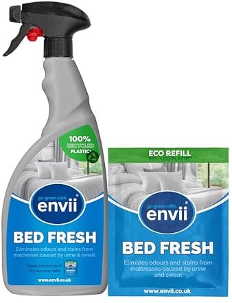 envii Bed Fresh - Natural Mattress Cleaner and Deodoriser - Stain and Urine Remover - Bed Freshener Spray (Trigger Spray + Refill)