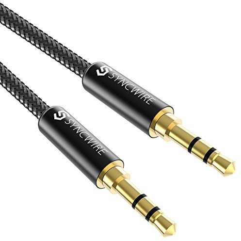 SYNCWIRE Cable auxiliar de audio de 3,5 mm, cable jack de 3 m para auriculares, iPhone, iPod, iPad, Echo Dot, estéreos de hogar/coche, smartphones, reproductores de MP3 y más, nailon, color negro