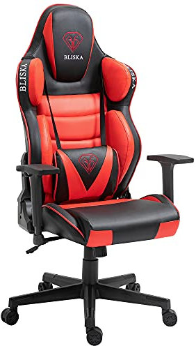 TRISENS Gaming Stuhl Chair Racing Chefsessel mit Sportsitz und ergonomsichen 4D-Armlehnen, Farbe:Schwarz/Rot ohne Fußstütze