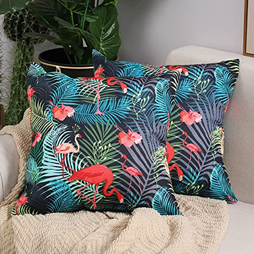 COFEDE Cushion Covers 18x18,Pack of 2 Outdoor Waterproof Garden Cushion Cases for Outside Sofa Bedroom,45x45 cm(Flamingo)