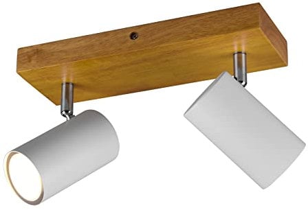 Trio Leuchten Spotbalken Marley 812400231, Metall Weiß matt, Holz, exklusiv 2x GU10