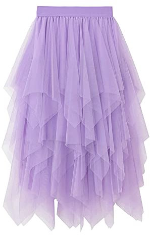 YILEEGOO Women's Tulle Skirt High Waist Tiered Layered Mesh Ballet Prom Party Tulle Tutu A-line Midi Skirt (Purple, ONE Size)