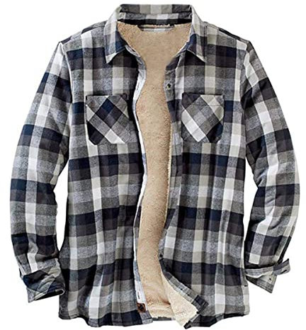 Minetom Chemises Homme en Flanelle Chemises À Carreaux Manches Longues Chemise Chaude De Bucheron Bouton Chemise Sherp Veste G Noir Blanc XS