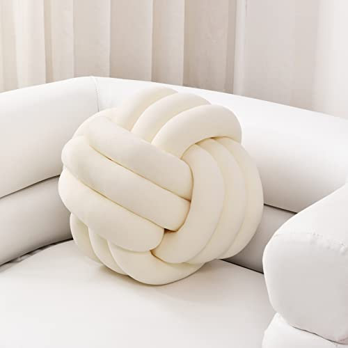 Sioloc Weiche Knoten-Ballkissen, rundes Wurfkissen, Heimdekoration, Plüschkissen, Überwurf, Knotenkissen, handgefertigt, rundes Plüschkissen (26,9 cm, elfenbeinfarben)