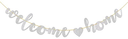 Halodete Welcome Home Banner Familie Home Party Banner Welcome Back New House Housewarming Return Party Girlande Wimpelkette Party Dekorationen - Silber Glitzer