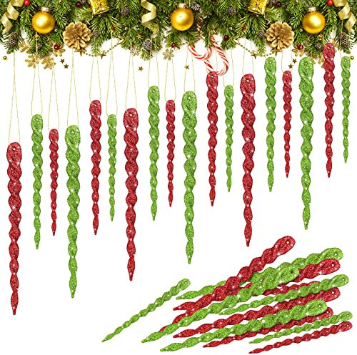 72 Stück Weihnachten Eiszapfen Ornamente Verdrehte Kunststoff Eiszapfen Glitzer Kunststoff Eiszapfen für Weihnachtsbaum hängende Weihnachtsschmuck für Xmas Party Hochzeit Dekorationen, 3 Größen