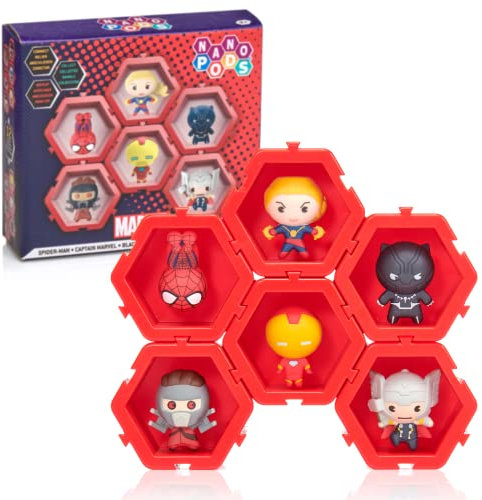 WOW! PODS - Nano Pods Marvel 6 pack | Avengers Superheroes in a Connectable Pod | Toys for Kids and Adult Collectors | Spider-man, Iron Man, Captain Marvel, Thor, Black Panther and Starlord | Wave 1