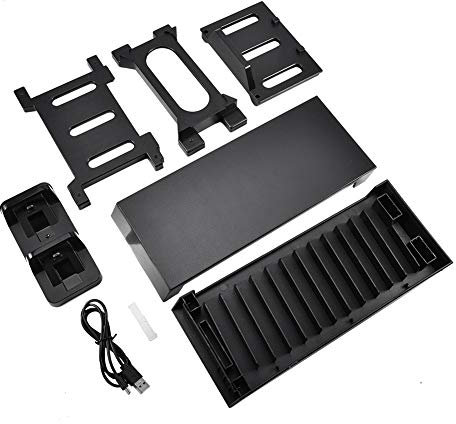 KOSDFOGE ABS Vertikal Konsolen Ständer Kühl Ventilator Spielscheibe Halter Kompatibel mit PS4 Slim PRO XboxONE S Schwarz