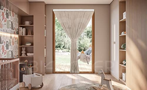 GBiancheria Tenda a Perline in Stoffa Antimosche per Finestra e Porta Finestra mis.140x240cm (Panna)