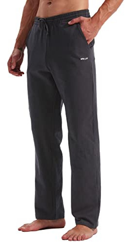 WILLIT Jogginghose Herren Baumwolle Trainingshose Sporthose Lang Freizeithose Fitness Yogahose Sweathose Lounge Pants Loose Männer mit Taschen Grau L
