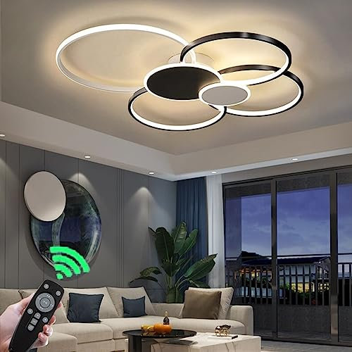 FWX Moderne LED Deckenleuchte Großes Wohnzimmer Dimmbare Deckenlampe Mit Fernbedienung Deckenlicht Runde Ringe Kreatives Design Metall Acryl Beleuchtung Esszimmer Schlafzimmer Dekoration Pendelleuchte