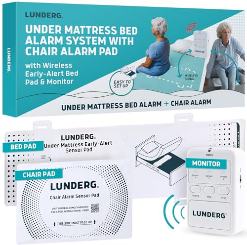 Lunderg Under Mattress Bed & Chair Alarm Set - Invisible & Wireless Pad | With Early Alert & Pager - Our Most Advanced Fall Prevention for Dementia Care - Ideal for Loved Ones Who Refuse Help