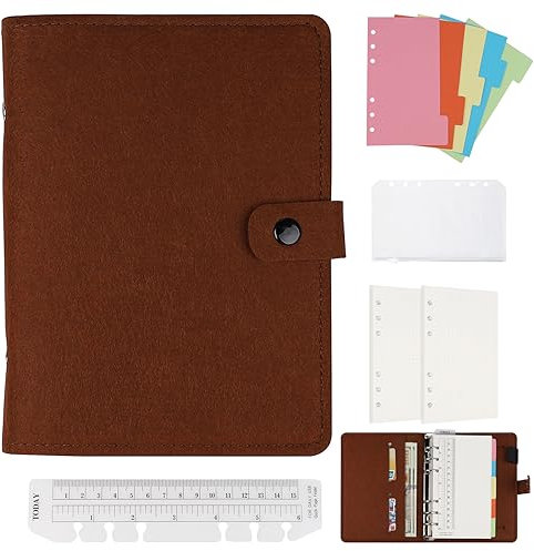 EFUTURETIME Notizbuch A6 Binder Filz Ringbuch Nachfüllbar, Filzhülle Ringbuchmappen mit Trennblättern und 90 Gepunktetem Schreibpapier für Arbeit, Geschenk, Kreative Bemalung, Braun