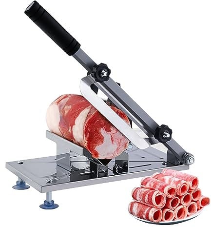 Frozen Meat Slicer Manual Adjustable Non-Slip Base Anti-Rust Washable Ergonomic Foam Handle Detachable Heavy Duty Food Grade Cutter Slicing Machine for BBQ Cooking