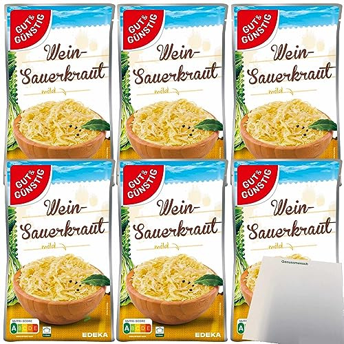 Gut&Günstig Wein-Sauerkraut mild 6er Pack (6x520g Packung) + usy Block