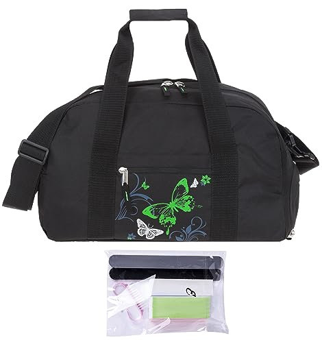 Sporttasche Damen Signature Fitnesstasche Tasche mit Schuhfach 47 cm 12800 + Nagelpflege Set (Butterfly Green (Schwarz Grün))