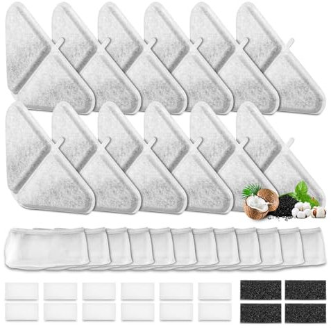12 Pack Replacement Filters for 230oz Dog Water Fountain, Water Fountain Filter Replacement for 5 Layers Filtration System 7L Pet Fountain,12 Filters+12 Sponges+12 Mesh Bags for 1.8GAL Dog Water Bowl