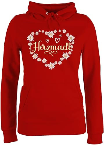 Pullover Damen Hoodie Frauen - Kompatibel mit Oktoberfest - Herzmadl Madel MADL Mädel - M - Rot - Spruch bayrischer Hoody Trachten+Pullover+Damen bayrische Trachten Oktoberfest, bayerisch Volksfest