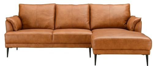Furnhouse Soul L-Form Ecksofa Ledersofa Rechts Cognac Braun – Hochwertiges Echtleder Sofa – Skandinavisches Design, Taschenfederkern, Metallfüße, Ottomane, Modern & Elegant für Wohnzimmer