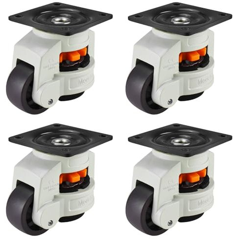 Homtone Schwenkbare Lenkrollen 4 Stück, Einziehbare Werkbank Transportrollen Höhenverstellbare Nivellierrollen, 2000kg Tragfähigkeit Rollen für Möbel