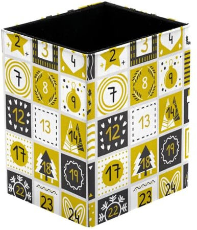 DragonBtu Stifthalter für Schreibtisch, Weihnachten, Adventskalender, gelb, kariert, Stiftebecher, quadratisch, Leder, Make-up-Pinselhalter für Klassenzimmer, Zuhause, Büro, Schreibtisch-Organizer-Box