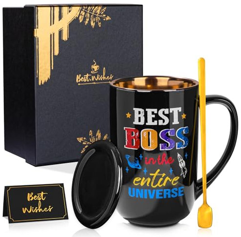 Biching Tazza da caffè con scritta Best Boss, Boss Lady, Manager Female, Imprenditori, idea regalo per capo, 510,3 g, nera, regalo di compleanno, regalo di apprezzamento per lui e per lei