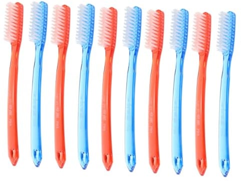 Zahnbürste mit Großem Kopf, für Erwachsene Harte Borsten | Rutschfester Griff, Kunststoff, Ergonomische Form, 10 Stück Zufällige Farbe Zufälliger Stil