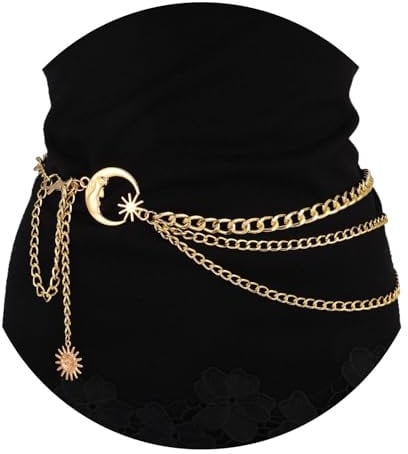 Milakoo Chain Belt for Women Plus Size Waist Belt Gold Chunky Alloy Chain for Jeans Boho Sun Pendant