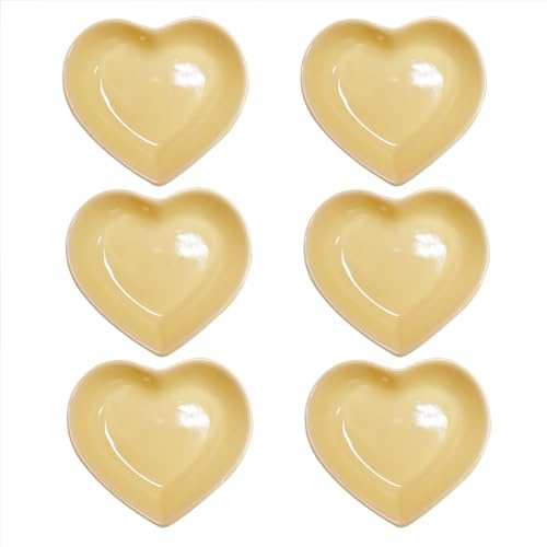 Pirhosigma 6 pcs Yellow Heart Shaped Porcelain Soy Sauce Dish Snack Bowl Ceramic Dip Dipping Bowls 1.65 oz for Dinner Baking BBQ and Cooking