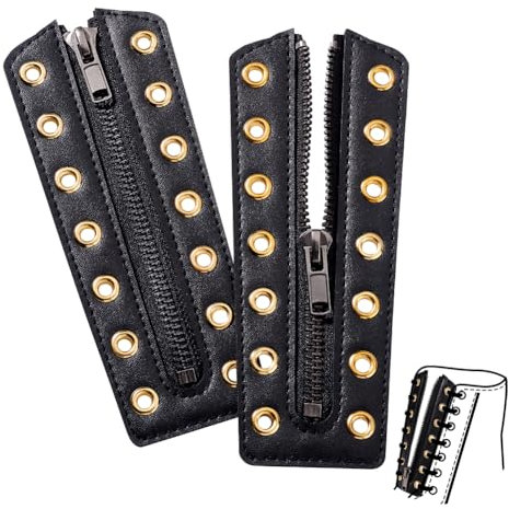 PH PandaHall 2pz Inserti Con Cerniera per Stivali Con Lacci in Pelle, Scarpe Senza Lacci Neri Con 7 Occhielli e Cerniera per Da Ginnastica Da Uomo, 16x6cm