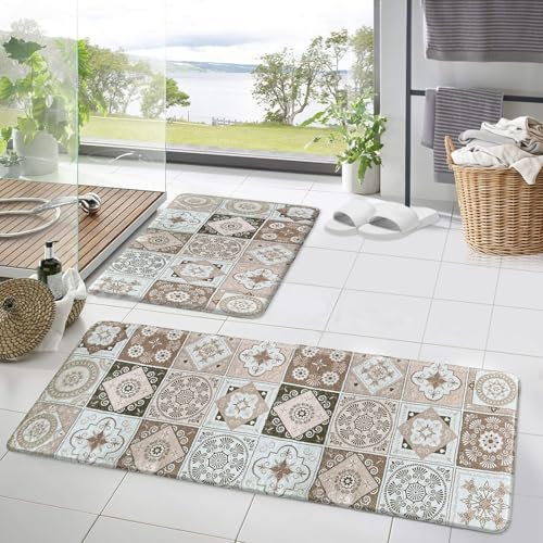 HOMELUX Badezimmerteppich 2 Teilig Badematte, Weicher Badeteppich, Badezimmer Set, Badvorleger rutschfest Waschbar, Flauschiger, Saugfähige Duschvorleger, 50×160 cm+50×80 cm, Für Badezimmer, 2A2BRW