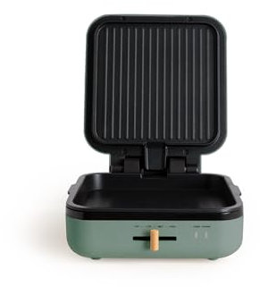 CREATE/STONE STUDIO PRO/Multifunktionsgrill mit 180º Öffnung Salbeigrün/Temperaturregelung, Antihaftbeschichtung, Tropfschale, Cool-Touch-Griff, 1400W