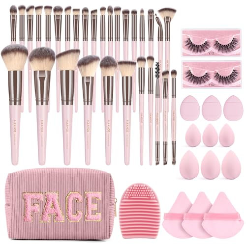 MAANGE Make up Pinsel Set, 46-teilig, Multifunktionales Pinselset Makeup, Premium Schminkpinsel Set Mit Make-up-Tasche (Modell zufällig)