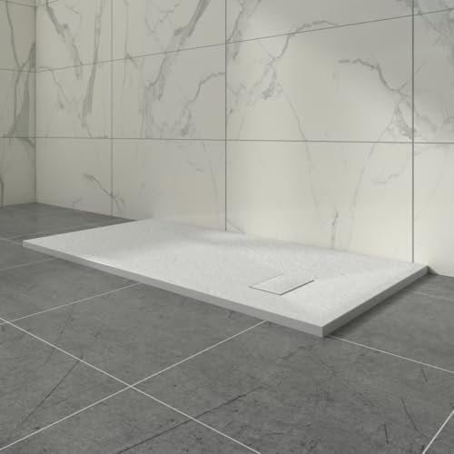 Aquariss SMC Slate Effect Shower Enclosure Tray 1400x700mm Rectangular Wetroom Shower Base White