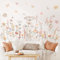 DECOWALL SG2-2421 Wandtattoos mit Boho-Blumen in Aquarell Wildblumen Blumen Gras Schlafzimmer Wohndekor Kunst bunt rosa Pflanzen entfernbar Abziehen und ankleben Kinderzimmer Heim DIY Blätter Garten