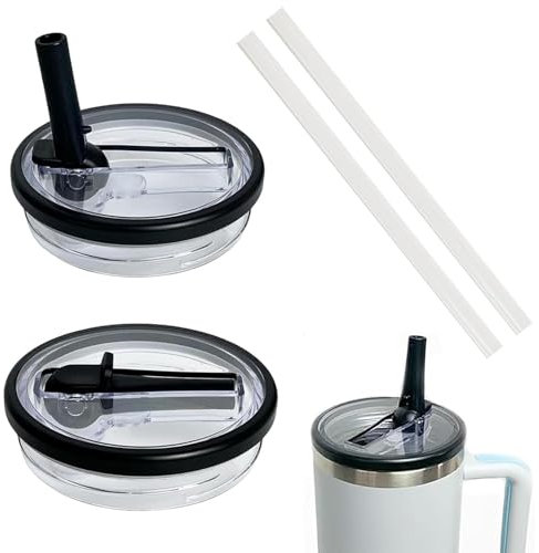 Tapas de repuesto para vaso Stanley 40oz (2 piezas), cubierta a prueba de polvo con 2 pajitas, reutilizables, para vasos para Stanley Cup, Negro